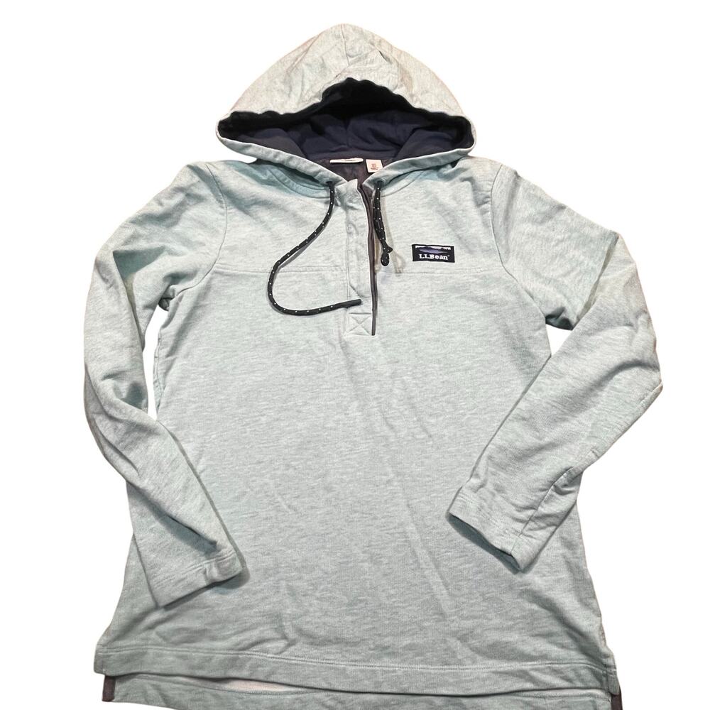 LL Bean Women Size XS Petite Rugby Hoodie Pullover Sweatshirt Soft Cotton Green